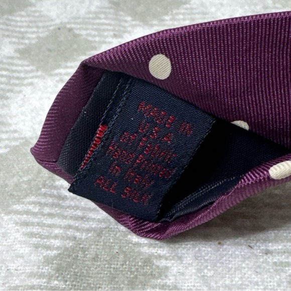 Rooster Vintage Men's Tie Purple Polka Dots - 100% Silk - Made In USA - EUC - Picture 3 of 6